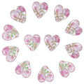 1 Box 20PCS Pink Heart Lampwork Beads Rose Flower Handmade Transparent Flat Glass Clear Floral Spring Garden Loose Spacer Bead Bulk for Jewelry Making Valentine's Day Bracelet Craft Supply