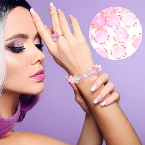 100pcs Cherry Blossom Beads, 5-Petal Pink Gradient Acrylic Flower Beads, Mini Spacer Hair Accessories Halloween Christmas for Bracelets Earring Jewelry Making - color: Pink Gradient, A Styles