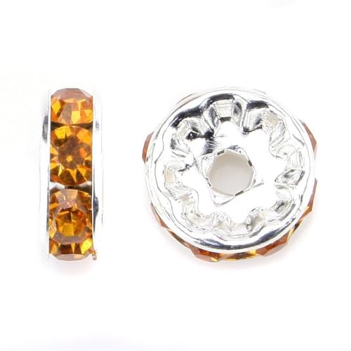 100pcs Adabele Grade A 5mm Crystal Rhinestone Rondelle Loose Beads (Topaz Yellow) Sterling Silver Plated Spacer for DIY Craft Jewelry Making CF1-507 - color: Topaz yellow, size: 5mm (100pcs)
