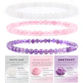 2/3-Pieces 4mm 6mm 8mm Natural Crystal Gemstone – Handmade Reiki Energy Healing Stretch Bracelets Jewelry for Yoga, Meditation, Unisex - color: 3 Pieces (Amethyst&PinkQuartz&WhiteJade), size: 4mm