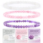 2/3-Pieces 4mm 6mm 8mm Natural Crystal Gemstone – Handmade Reiki Energy Healing Stretch Bracelets Jewelry for Yoga, Meditation, Unisex - color: 3 Pieces (Amethyst&PinkQuartz&WhiteJade), size: 4mm