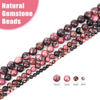 Natural Stone Beads Round Genuine Real Stone Beading Strand Loose Gemstones DIY Smooth Bead for Bracelet Necklace Earrings Jewelry Making (Pink Black Rhodonite, 8mm 45 Pieces) - color: Pink Black Rhodonite, size: 8mm 45pcs