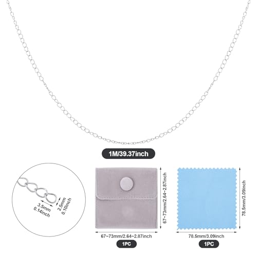 3.28 Feet Sterling Silver Chain for Jewelry Making, Oval Cable Chains 3.5x2.5mm Permanent Jewelry Kit for Women Men Bracelet Necklace Making - color: Silver-Curb Chain