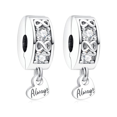 Mothers Day Birthday Number Love Family Friendship Graduation Auntie Grandma Dad Mom Charms for Pandora Bracelets Necklaces, Gifts Women, for Anniversary Valentines Christmas - style: Always Inifinity Pavé Clip Silver
