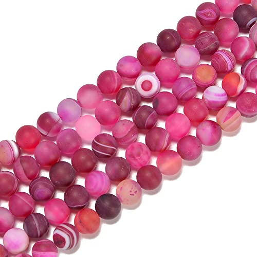 8mm Fushia Stripe Agate Matte Round Natural Gematone Loose Beads for Jewelry Making DIY 1 Strand 15" - color: Matte Fushia Stripe Agate, size: 8mm