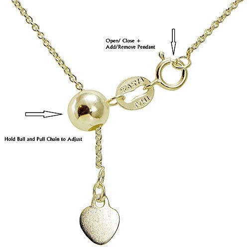 Hoops & Loops Sterling Silver 1.5mm Rolo Adjustable Chain Necklace, from 12" to 20" - color: 20"-Gold Flash Silver