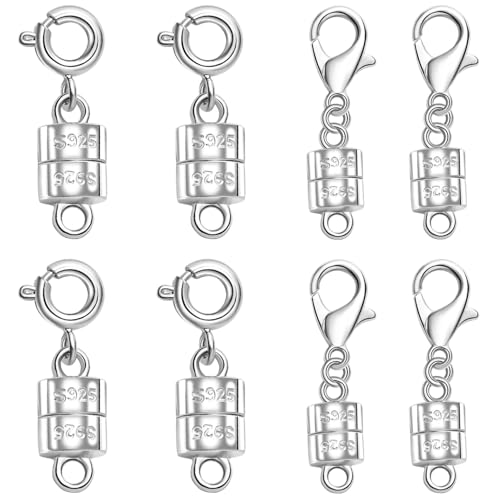 S925 Silver Magnetic Necklace Clasps, S925 Jewelry Making Connectors, Chain Extender Converters for Bracelets Necklace, 8 Pack (8pcs Silvery A) - color: 8pcs silvery A