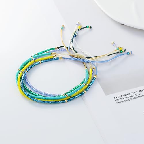 KELITCH Adjustable turquoise bead bracelet single color knitting friendship bracelet fashion jewelry daily wear gift (28 color selection) - color: Green 04X