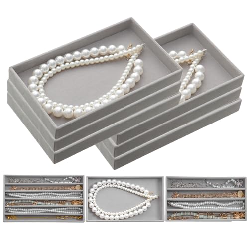 SPAKOWN Jewelry Organizer Trays for Necklace, Velvet Necklace Tray Necklace Displays for Selling Chains Showcase Storage Organizer (Grey) - color: Grey