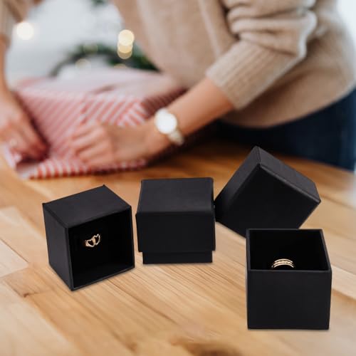 driew 12 Pack Cardboard Drawer Display Jewelry Boxes, Black Gift Boxes Kraft Paper Box Jewelry Gift Packaging Case Sponge Insert and Lids for Rings (2.05x2.05X1.57 Inch)