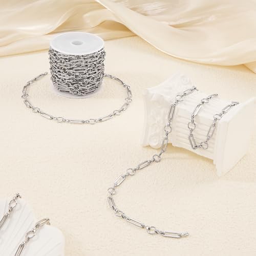 YOUBEIYEE 13 Feet Stainless Steel Chains Bulk on Spool Circle Paperclip Link Chain for Jewelry Making - color: Circle Paperclip Silver
