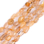 HAAMIIQII Natural Gold Rutilated Quartz Pebble Stone 5-8mm Small Irregular Freeform Tumbled Loose Gemstone Beads for Jewelry Making Strand 15 Inch (45-50pcs) - color: Gold Rutilated Quartz