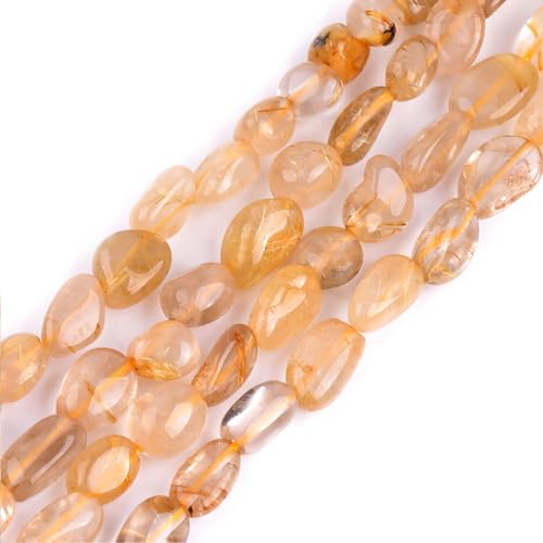 HAAMIIQII Natural Gold Rutilated Quartz Pebble Stone 5-8mm Small Irregular Freeform Tumbled Loose Gemstone Beads for Jewelry Making Strand 15 Inch (45-50pcs) - color: Gold Rutilated Quartz