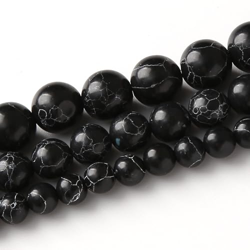 Black Turquoise Stone Beads for Jewelry Making Gemstone Round Crystal Bracelet Necklace 1 Strand 15.5inch 4MM - color: Black turquoise, size: 4MM