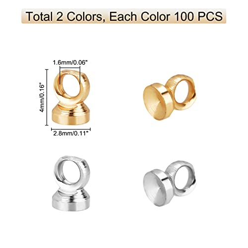 PH PandaHall Pendant Bail Cap, 200pcs 2 Colors Brass Bead Cap Pendant Bails Ball Pendant End Cap Clasp Dangle Charm Round Bails with Loop Findings for Earring Necklace Jewelry DIY Craft, Golden/Silver