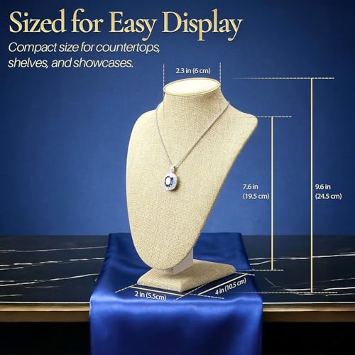 Flexzion Necklace Bust Display Stand - 9.6 Inch 3D Mannequin Beige Linen Necklace Display Holder for Home, Boutique & Trade Shows - Jewelry Display for Selling Necklace, Pendants, Chokers, Lockets - size: Small (1 Pack)