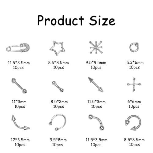 120 Pcs Mixed Nail Charms, CYHYII 1 Box Silver 3D Star Retro Nail Art Charm Y2K Metal Cross for Acrylic Nail Nail Art Design DIY Craft(12 Styles) - color: 120P MIXED