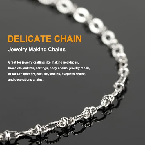 KYUNHOO 16.4 Feet Stainless Steel Chain Bulk Dainty Embossed Oval Cable Link Chain Roll Silver Jewelry Making Chains for Women Men DIY with Jump Rings Lobster Clasps - color: Silver Lip