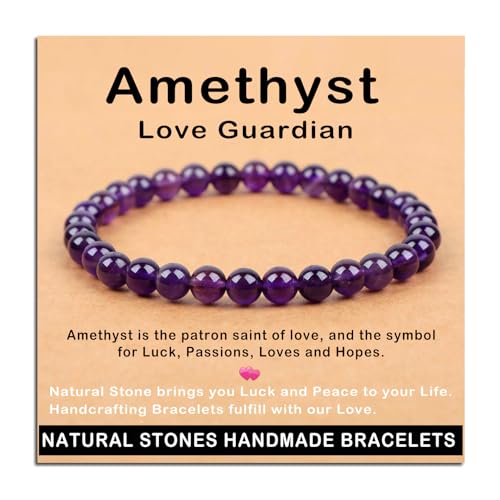 AD Beads Handmade Gemstone Stretch Elastic Bracelet Crystal Healing Reiki Nature's Beauty and Spiritual Essence Unisex - color: Amethyst (Love Guardian), size: 6mm