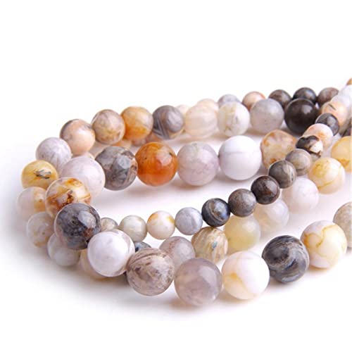 Natural Stone 6mm Bamboo Leaf Agate Smooth Round Loose Beads Energy Gemstone DIY for Jewelry Making Bracelet Necklace 1 Strand 15" - color: Bamboo Leaf Agate, size: 6mm