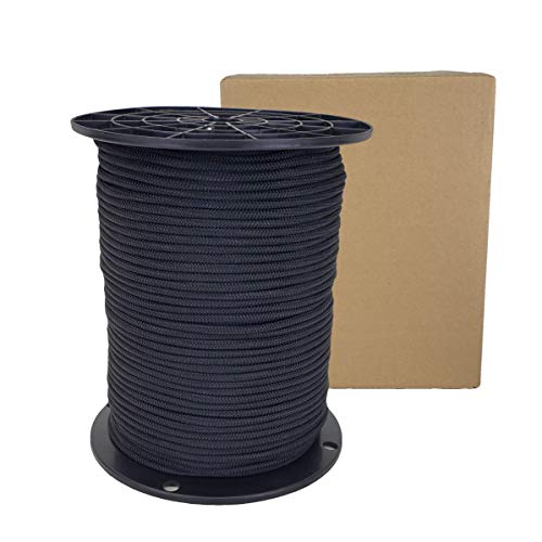 3/16" Black Shock Cord, Marine Grade Polyester Bungee Cord, 500 ft Spool, UV Resistant Elastic Rope - size: (#6) 3/16" x 500 feet