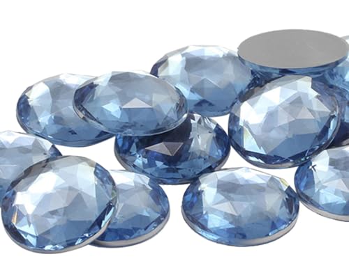 25mm Blue Sapphire Lite H118 Flat Back Round Acrylic Rhinestones Plastic Circle Gems for Costume Making Cosplay Jewels Pro Grade Embelishments - 20 Pieces (Sapphire Lite) - color: Sapphire Lite