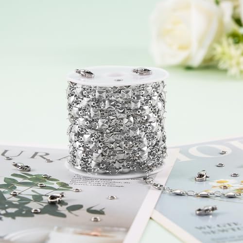 KYUNHOO 4M/13FT Silver Chains for Jewelry Making Solid Square Chain Link on Roll Stainless Steel Jewelry Supplies for Men Women DIY Necklace Bracelet Crafts - color: Square Silver