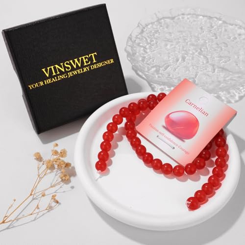 Vinswet 45pcs 8mm Carnelian Natural Stone Beads Round Genuine Real Stone Beading Loose Gemstones DIY Smooth Bead for Bracelet Necklace Earrings Jewelry Making - color: Carnelian, size: 8mm