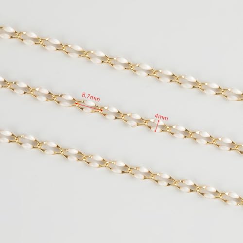 White Enamel Cable Chain Customize Necklace DIY Jewelry Chain Roll, 2 Meters Gold Plated Brass Chain with Jump Rings and Lobster Clasps - color: White