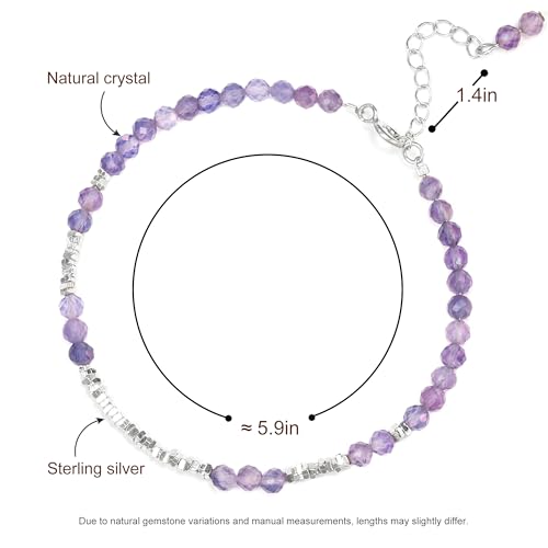 Natural Crystal Cut Bead Bracelet, 925 Silver Faceted Gemstone Jewelry for Women, Handmade Chakra Design Gift for Birthday Christmas Daily Wear - color: Purple Amethyst