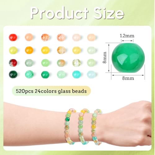 DUQGUHO 8mm Red Yellow and Green Beads for Bracelets Glass Beads for Jewelry Making 24 Colors Round Beads Bulk 520PCS - color: 11-Red Yellow Green