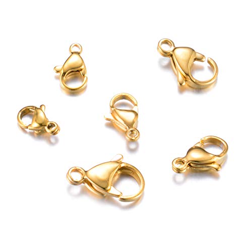 120pcs Gold Color 304 Stainless Steel Lobster Clasps Claw Clasps and Open Jump Rings for Bracelet Necklace Jewelry Making Findings - color: 0158