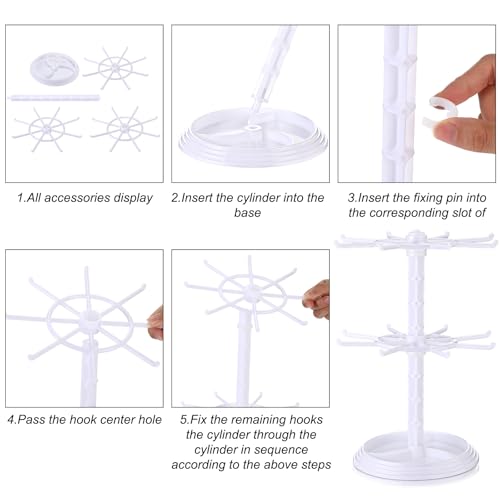 2 Pack Keychain Display Stand Rotating Jewelry 2 Tier Necklace Holder Plastic Spinning Bracelet Hanging Organizer Rotating Rack Earring Bracelet Stands for Vendors Malls Counter Dressing Table - color: White