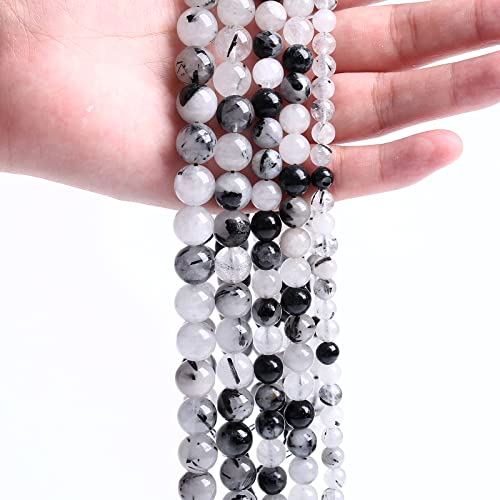 90pcs 4mm AAA Natural Black Quartz Rutilated Beads Round Loose Beads for Jewelry Making DIY Bracelet Crystal Energy Healing Power Stone (Black Rutilated Quartz Crystal, 4mm) - color: Black Rutilated Quartz Crystal, size: 4mm