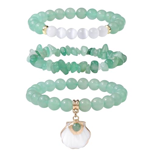 Vinswet Healing Crystal Beaded Bracelets for Women,Natural Amethyst Gemstones Bracelet,Anxiety Stress Relief Heart Charm Bracelet Handmade purple Jewelry Gifts for Women - color: Green aventurine&Moonstone
