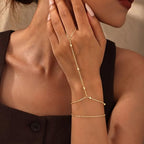 CHESKY 14K Gold Plated Hand Chain Bracelets for Women Set - Dainty Finger Ring Bracelet Stack Adjustable Hand Chains Durable Beaded Bracelets Trendy Simple Body Jewelry Gift for Women - style: 2tennis bead bracelet-gd