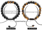 Hamoery Men Women 8mm Tiger Eye Stone Beads Bracelet Elastic Natural Stone Yoga Bracelet Bangle - color: 2 Pcs Set 1-21018
