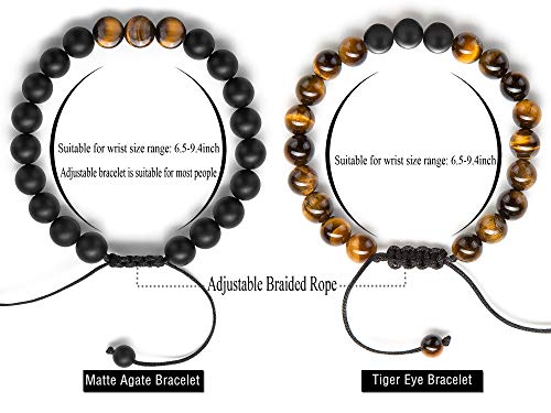 Hamoery Men Women 8mm Tiger Eye Stone Beads Bracelet Elastic Natural Stone Yoga Bracelet Bangle - color: 2 Pcs Set 1-21018
