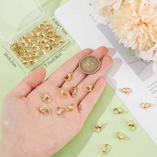 Beebeecraft 1 Box 50Pcs Lobster Claw Clasps 24K Gold Plated 304 Stainless Steel Trigger Snap Clasp for Bracelet Necklace Jewelry Making 15mm - size: 9mm