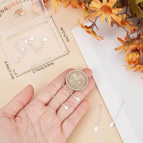 Beebeecraft 1 Box 10Pcs 925 Sterling Silver Chain Extender Necklace Bracelet Extension End Chains with Teardrop Chain Tabs S925 Stamp for Jewellery Making - color: Silver