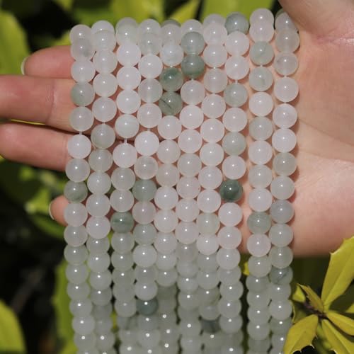 Natural Stone Beads White Jade 8mm Polished Round Smooth Gemstone Beads for Jewelry Making Supplies 15 Inch(45Beads) - color: White Jade 8mm-45pcs