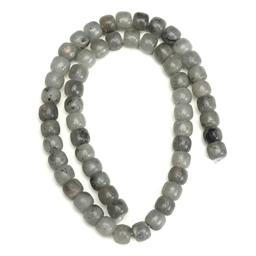 BEADIA Natural Spectrolite Flat Cut Round Drum Stone 8mmx7mm Loose Semi Gemstone Beads for Jewelry Making 38cm - color: Spectrolite