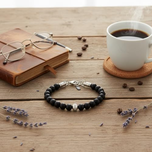 10:10 Men’s Beaded Bracelet – Natural Stone & Stainless Steel – Handmade in Italy