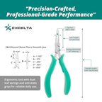 Excelta 2843 Medium Round Nose Plier, Jewelry Tool for Safe Wire Loops, Rings, and Wraps, Ideal for Gold, Silver, and Copper Crafts, Electronics Repair, Bench Work, and Small Tool Sets - size: 5.75 Inch, style: Cushioned Grip, Small Nose, 2843
