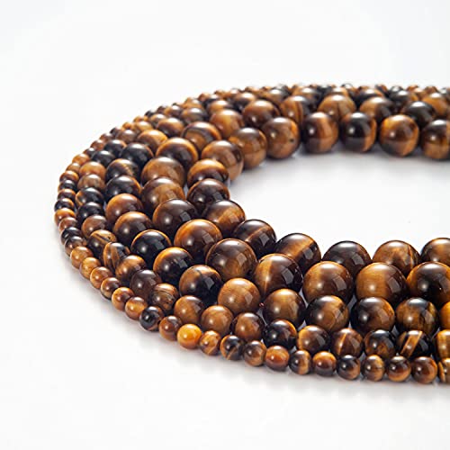 100Pcs Natural Stone Beads 6mm Yellow Tiger Eye Round Gemstone Loose Beads with Elastic Bracelet String for Bracelets Necklace Jewelry Making - color: Yellow Tiger Eye, size: 6mm