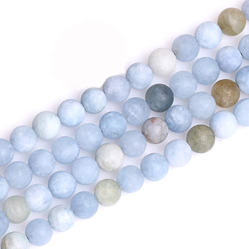 GEM-Inside Natural 8mm Aquamarine Quartz Gemstone Loose Beads Frosted Round A Grade Crystal Energy Stone Power for Jewelry Making 15" - color: Aquamarine, size: 8mm
