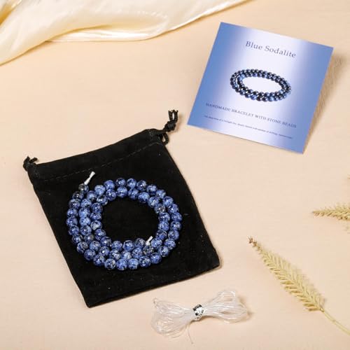 Stone Beads, 60pcs Blue Sodalite, 6mm Round Loose Beads for Jewelry Making, Bracelets, with Bag, String & Card - color: Blue Sodalite Beads, size: 6mm