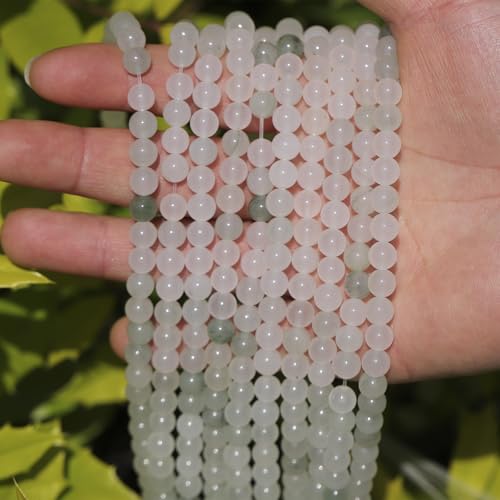 6mm Natural Stone Beads 65pcs White Jade Jasper Polished Round Smooth Crystal Loose Gemstone Beads for Jewelry Making DIY Bracelet Necklace Earring Crafts Supplies - color: White Jade 6mm-65pcs