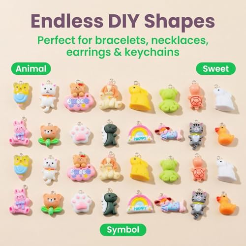 Keychain Charms Bulk 30pcs mixed Cute 3D Charms for Keychain Making for Bracelet Earring Jewelry Making DIY Crafts Includes Animal Food Fruit Flower Designs - color: Animal Mix