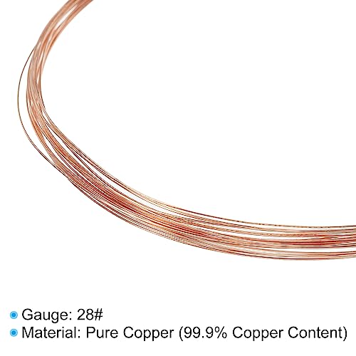 PATIKIL 32.8 Feet Solid Bare Copper Wire, 28 Gauge 99.9% Pure Copper Wire 0.35mm Soft Beading Wire Metal Plant Stem Ties for Jewelry Craft (10m) - size: 0.35mmx10m